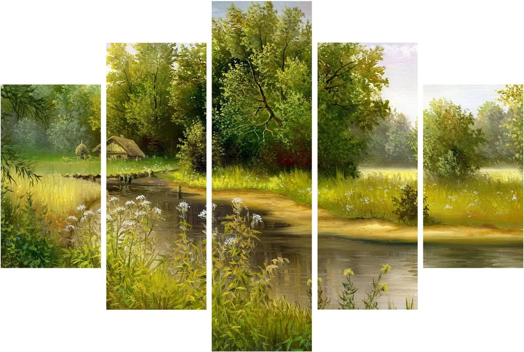 Tablou - Râu lângă pădure, pictură în ulei (150x105 cm)
