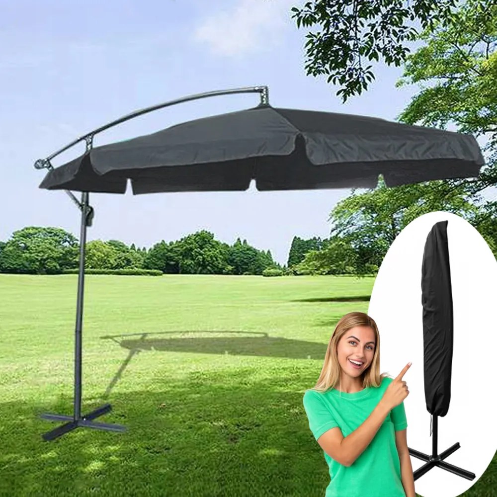 Umbrelă mare de grădină cu suport în gri închis