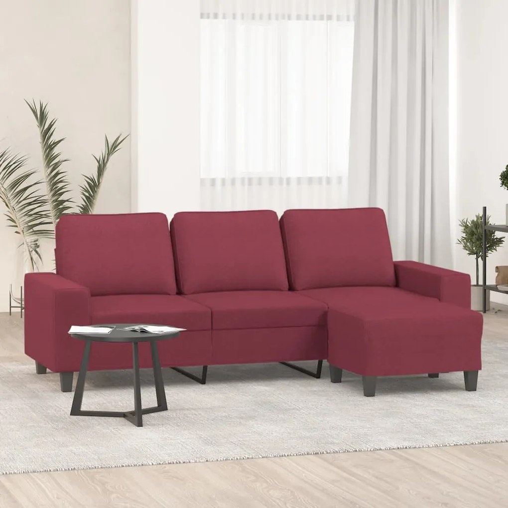 vidaXL Canapea cu 3 locuri și taburet, roșu vin, 180 cm, textil