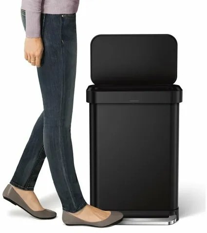 Simplehuman Coș de gunoi dreptunghiular cu pedalăși buzunar pentru saci de 55 l, negru