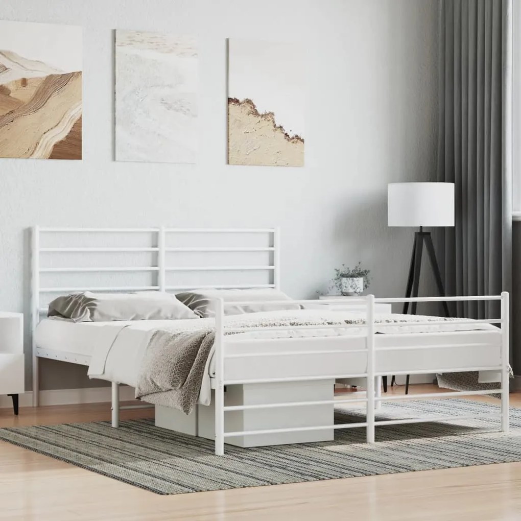 352389 vidaXL Cadru de pat metalic cu tăblie, alb, 160x200 cm