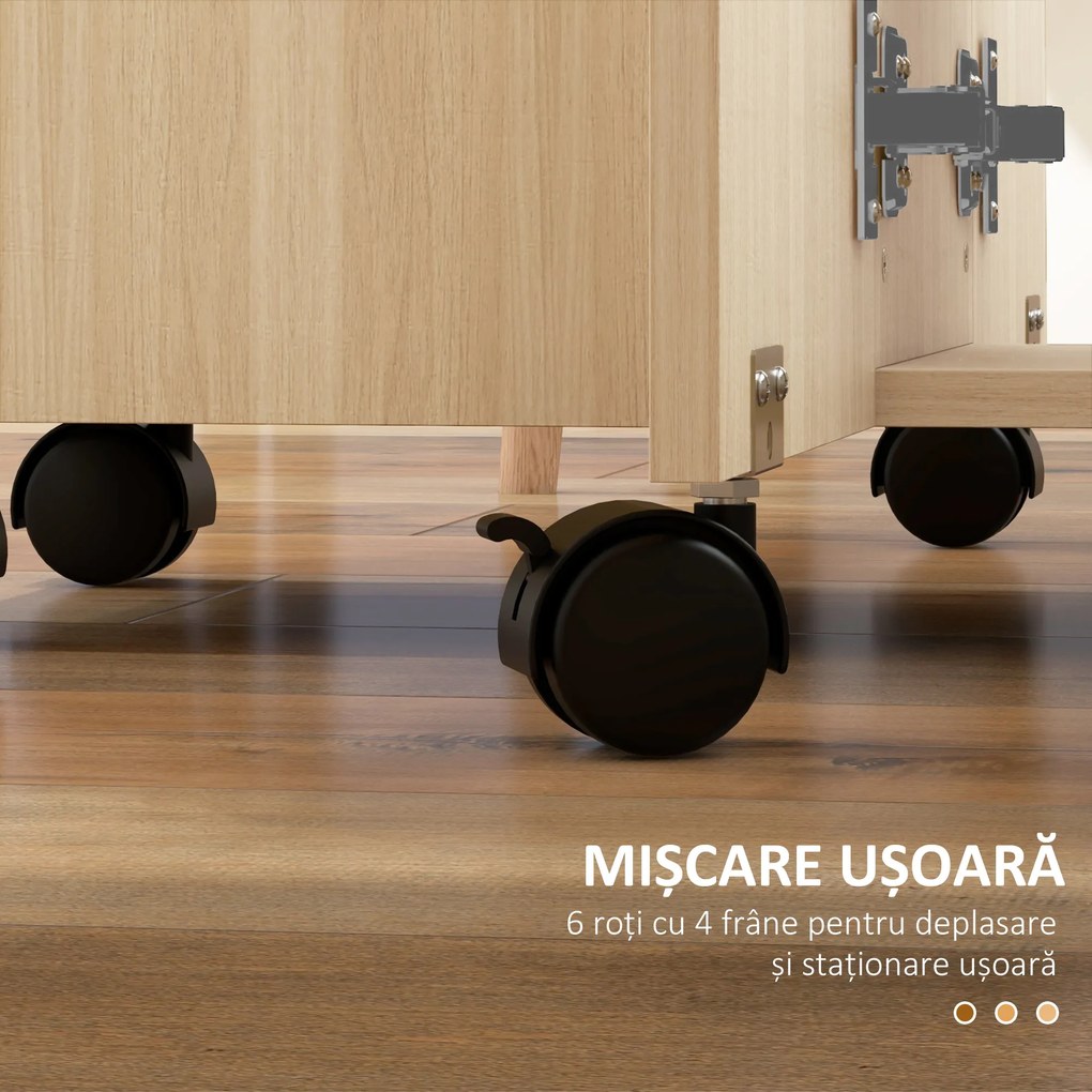 HOMCOM Masă de Bucătărie Pliabilă, Masă Rabatabilă cu Roți și Frâne pentru 6 Persoane, Birou Pliabil cu 2 Sertare și Dulap, pentru Living, 120x60x76.5 cm, Lemn Natural | Aosom Romania