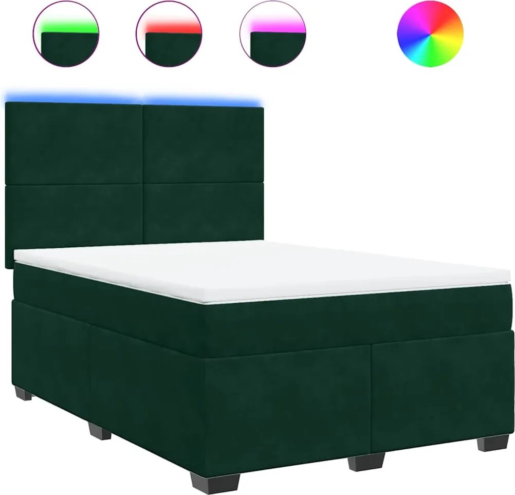 vidaXL Pat box spring cu saltea, verde închis, 140x190 cm, catifea