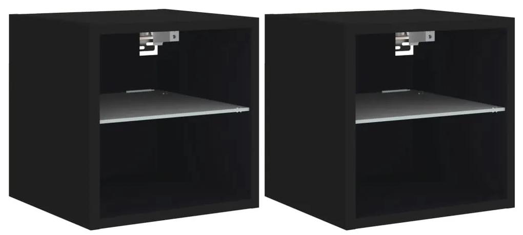 836976 vidaXL Comode TV de perete cu lumini LED, 2 buc., negru, 30x28,5x30 cm