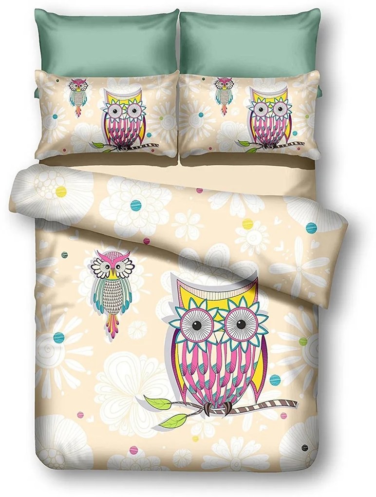 Lenjerie de pat din microfibra Culoare crem, OWL ON A BRANCH