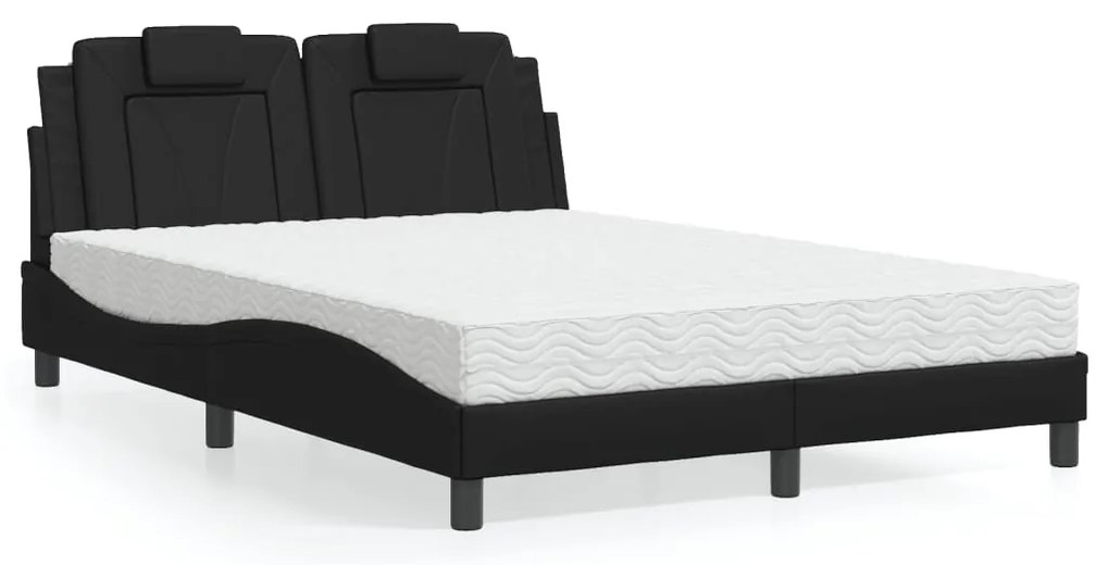 vidaXL Pat cu saltea, negru, 140x190 cm, piele ecologică