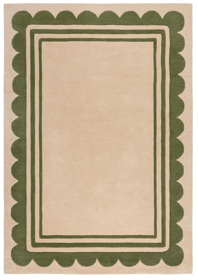 Covor verde/în culoare naturală țesut manual din lână 120x170 cm Lois Scallop – Flair Rugs