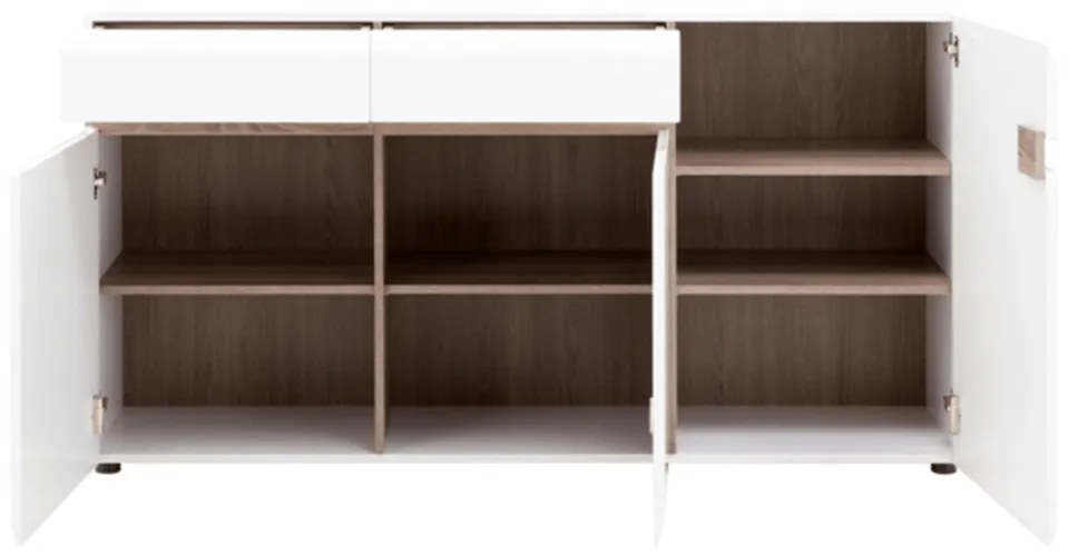 Comodă, albă strălucitoare HG/stejar sonoma închis, LYNATET TYP 40