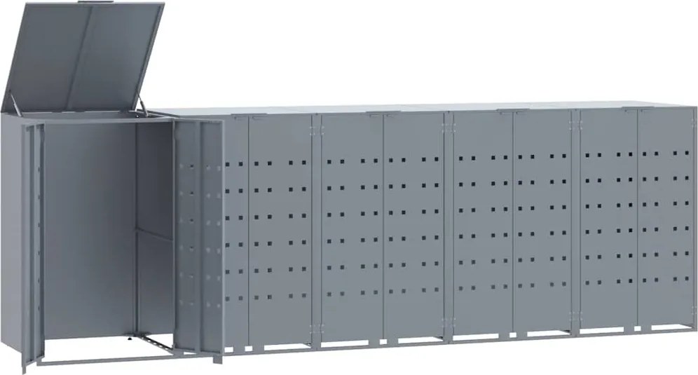 vidaXL Depozitare coș gunoi cu roți 5 coșuri gri 345x79x117 cm oțel