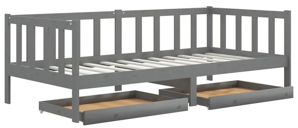 3083686 vidaXL Pat de zi cu sertare, gri, 90x200 cm, lemn masiv de pin