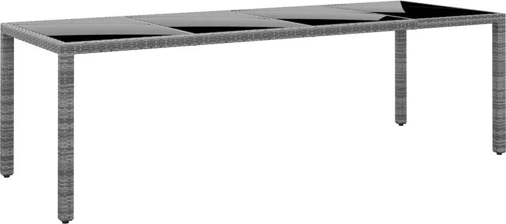 vidaXL Masă de grădină gri 250x100x75 cm sticlă securizată/poliratan