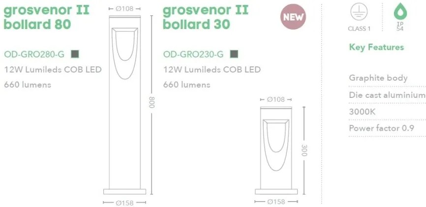 Stalp mic iluminat exterior IP54 LED Grosvenor II bollard 30