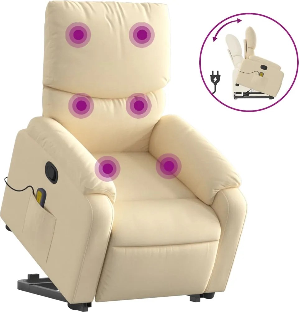 vidaXL Fotoliu masaj rabatabil cu ridicare, crem, material textil