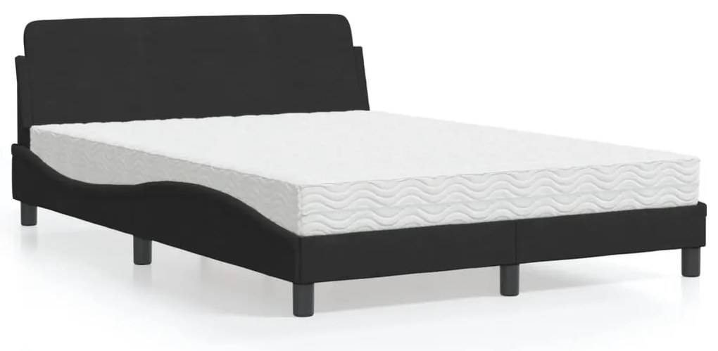 vidaXL Pat cu saltea, negru, 140x190 cm, catifea