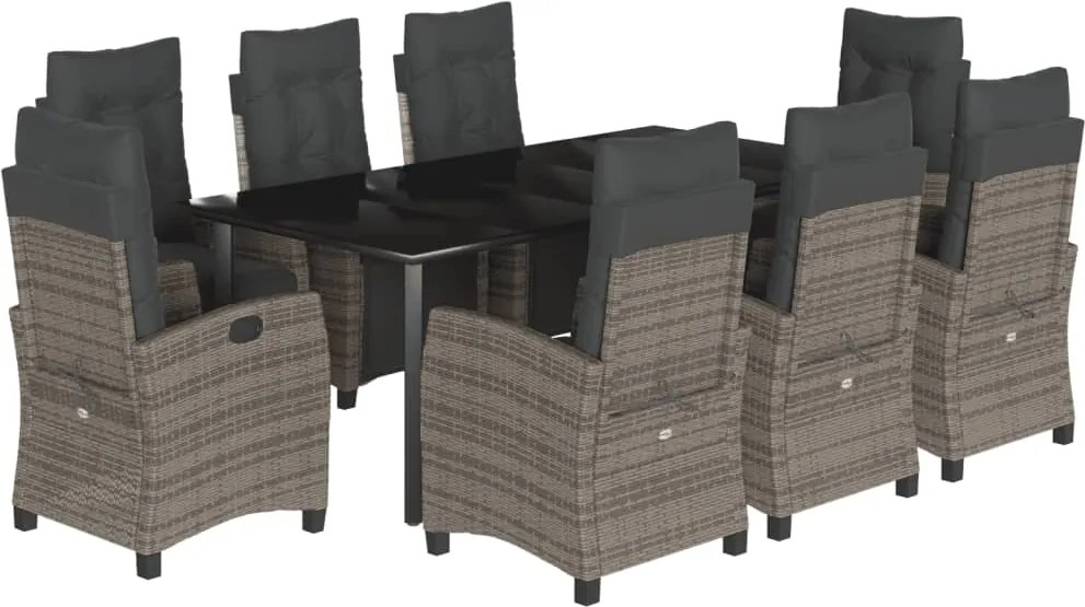 vidaXL Set mobilier grădină cu perne, 9 piese, gri, poliratan