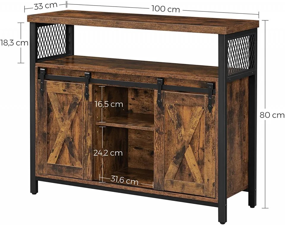 COMI11 - Comoda, 100x33x80 cm pentru hol, living, dormitor, stil industrial - Maro