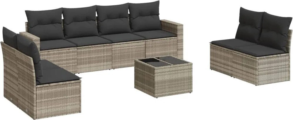 vidaXL Set canapele de grădină cu perne, 9 piese gri deschis poliratan