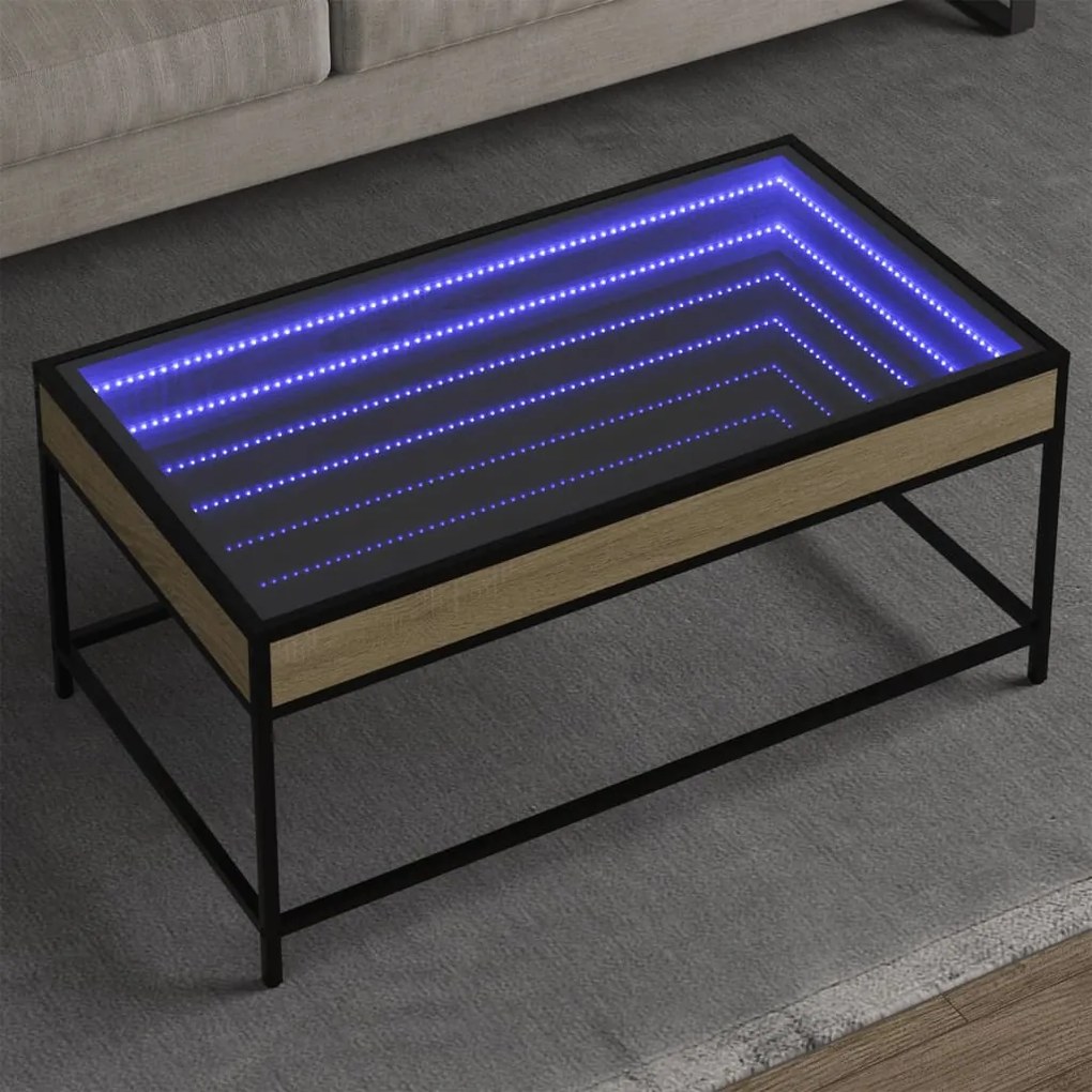 vidaXL Măsuță de cafea cu LED infinity, stejar sonoma, 90x50x41 cm