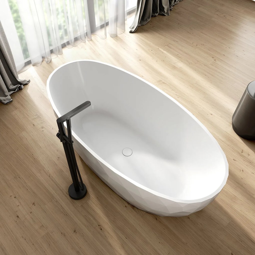 Cada freestanding compozit 3D, alb lucios, ovala 167 x 82 cm, Foglia Armonia Alb