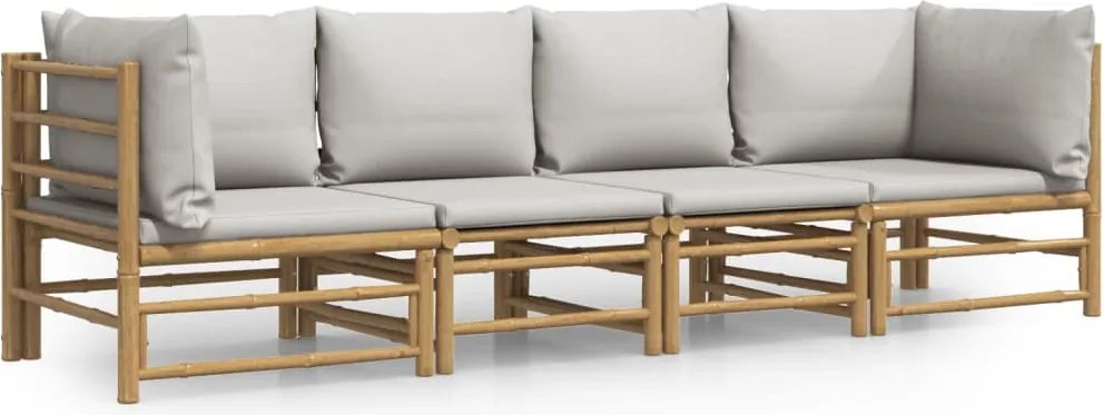 vidaXL Set mobilier de grădină cu perne gri deschis, 4 piese, bambus