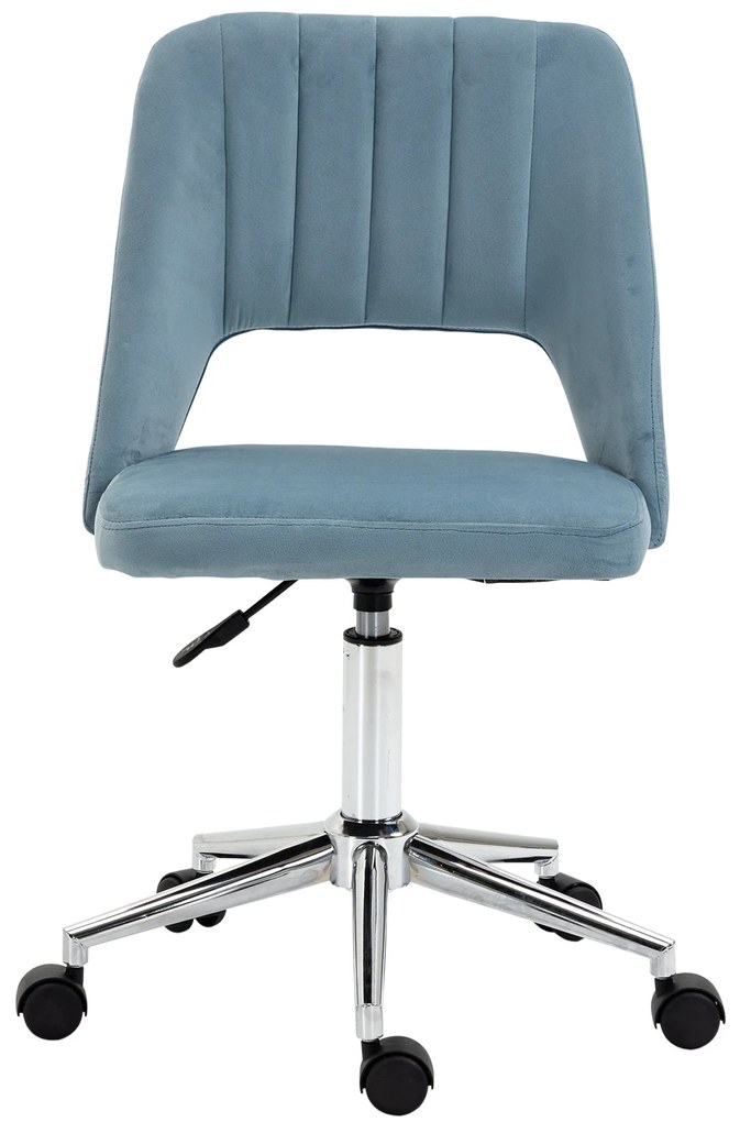 Vinsetto Scaun de birou, Înălțime ajustabilă Scaun de birou fără brațe, Drehbar Bürostuhl cu aspect de catifea, Scaun de schmink ergonomic pentru dormitor, birou acasă, Albastru | Aosom Romania
