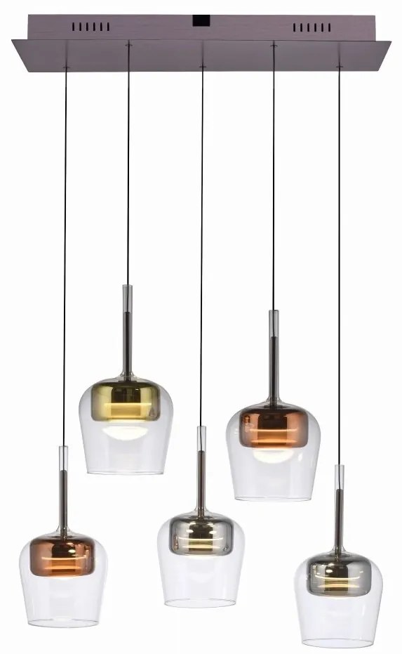 Lustra LED Smart cu Telecomanda, CCT, 5 pendule, Sticla, Multicolor, Q-KON
