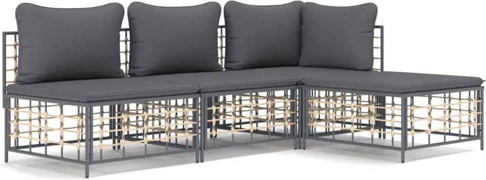 vidaXL Set șezlonguri de grădină 4 piese cu perne, antracit, poliratan