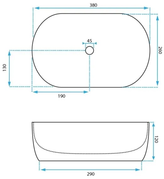 REA-U3322 - Lavoar pentru montare pe blat AMELIA MINI, 26 x 38 cm, ceramică, alb lucios