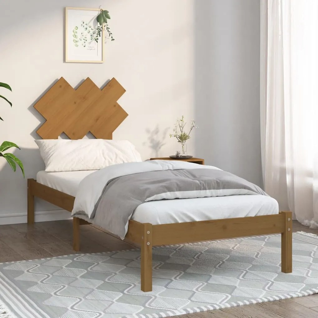 3104831 vidaXL Cadru de pat mic single 2FT6 maro miere, 75x190 cm, lemn masiv