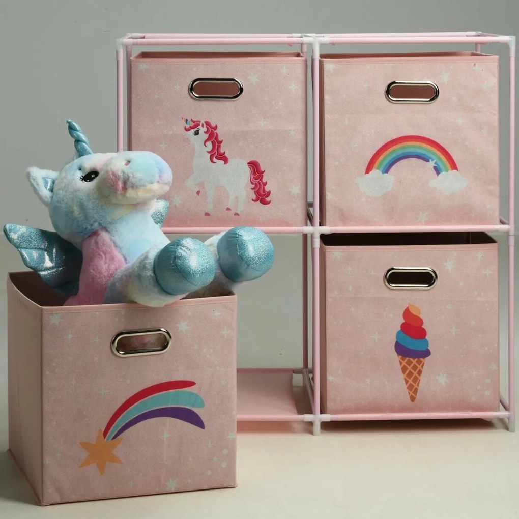 Dulap pentru copii Storage Solutions cu 4 cutii de depozitare, 68 x 35 x 70 cm