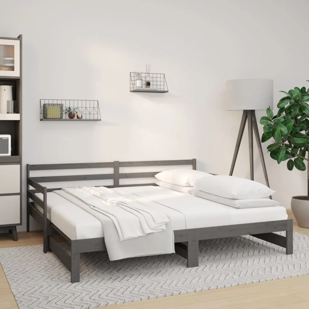814701 vidaXL Pat de zi extensibil, gri, 2x(80x200) cm, lemn masiv de pin
