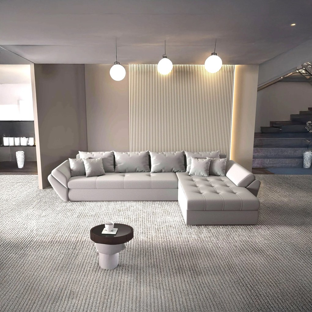 Colțar extensibil dumonde cu ladă de depozitare si sezut confortabil din spuma high-density, Loana XL Royal Antracit II 335x185 cm