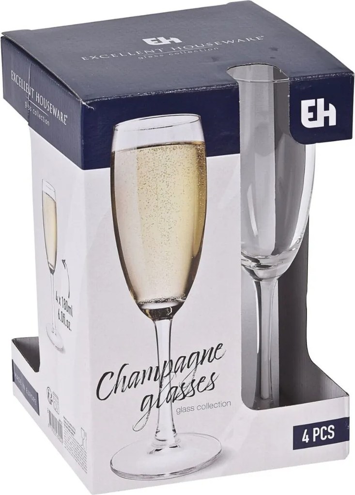 Set 4 pahare cu picior pentru șampanie 180ml