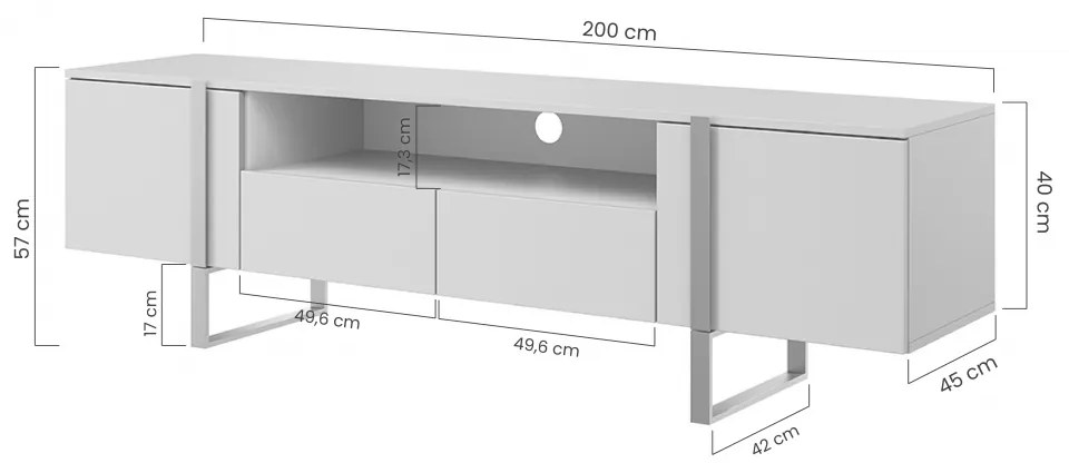 Comodă TV Verica 200 cm cu nișă - cașmir / picioare negre