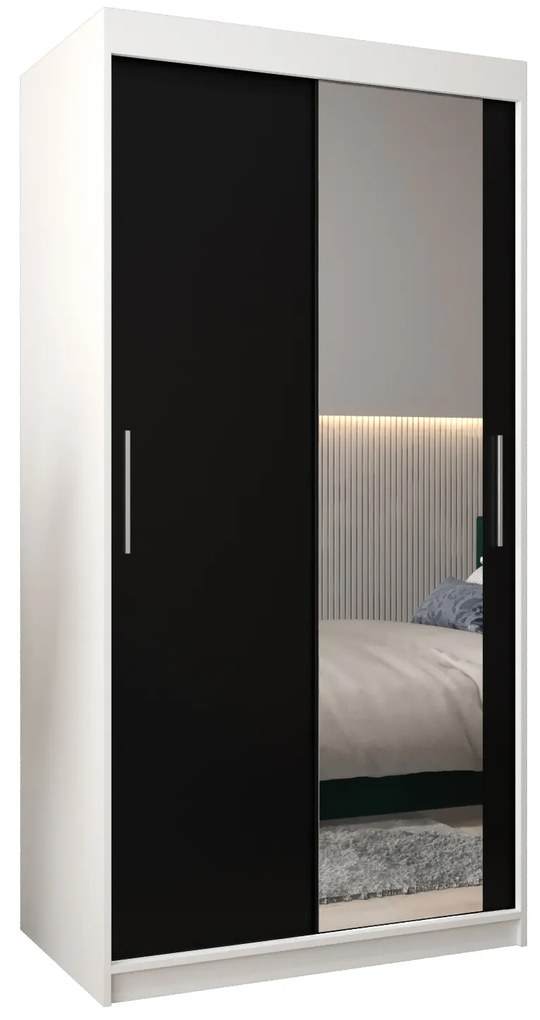 Dulap de haine 100 cm Toki 2 (alb mat + negru mat). 1064958