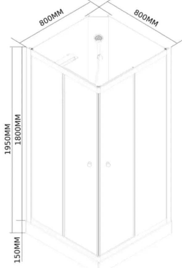 Cabină de duș pătrată Polo Black II neagră cu perete posterior, cu cădiță de duș acrilică, dimensiuni 80x80x195 cm