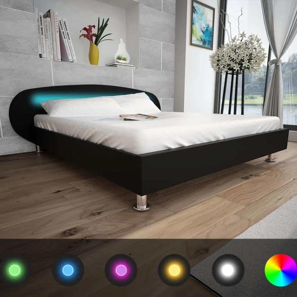 242374 vidaXL Cadru de pat cu LED, negru, 180 x 200 cm, piele artificială