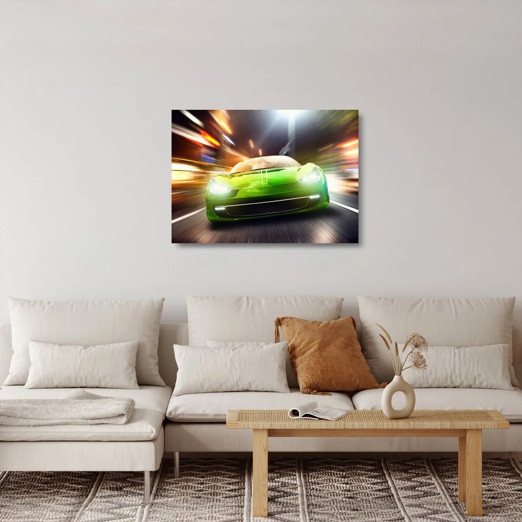 Tablou pe sticlă - Mașină de curse verde (70x50 cm)