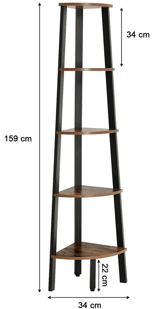 Etajera colt TAYLOR 5 polite 159x34 cm, rustic maro