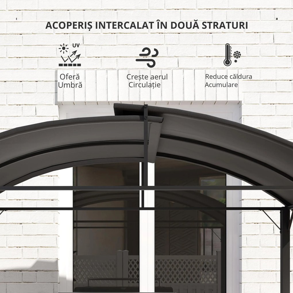 Outsunny Pavilion de grătar, 2 tavane laterale, cârlige, cadru din oțel, 1,1 x 2,3m, Gri închis | Aosom Romania