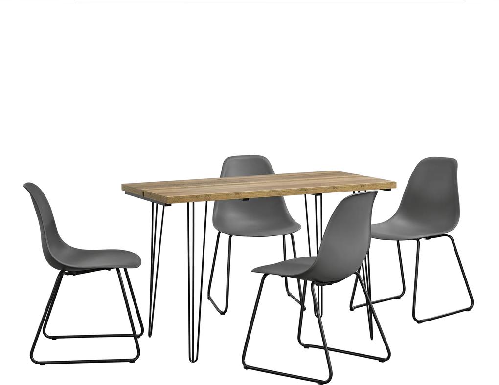 [en.casa]® Set Porto masa design bucatarie cu 4 scaune design, Model 1, MDF/otel/plastic,  82 x 46 x 56 cm, efect lemn/gri inchis