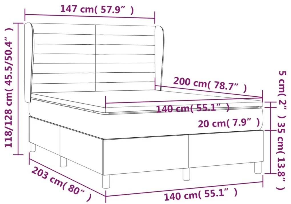 Pat box spring cu saltea, albastru inchis, 140x200 cm, catifea Albastru inchis, 140 x 200 cm, Benzi orizontale