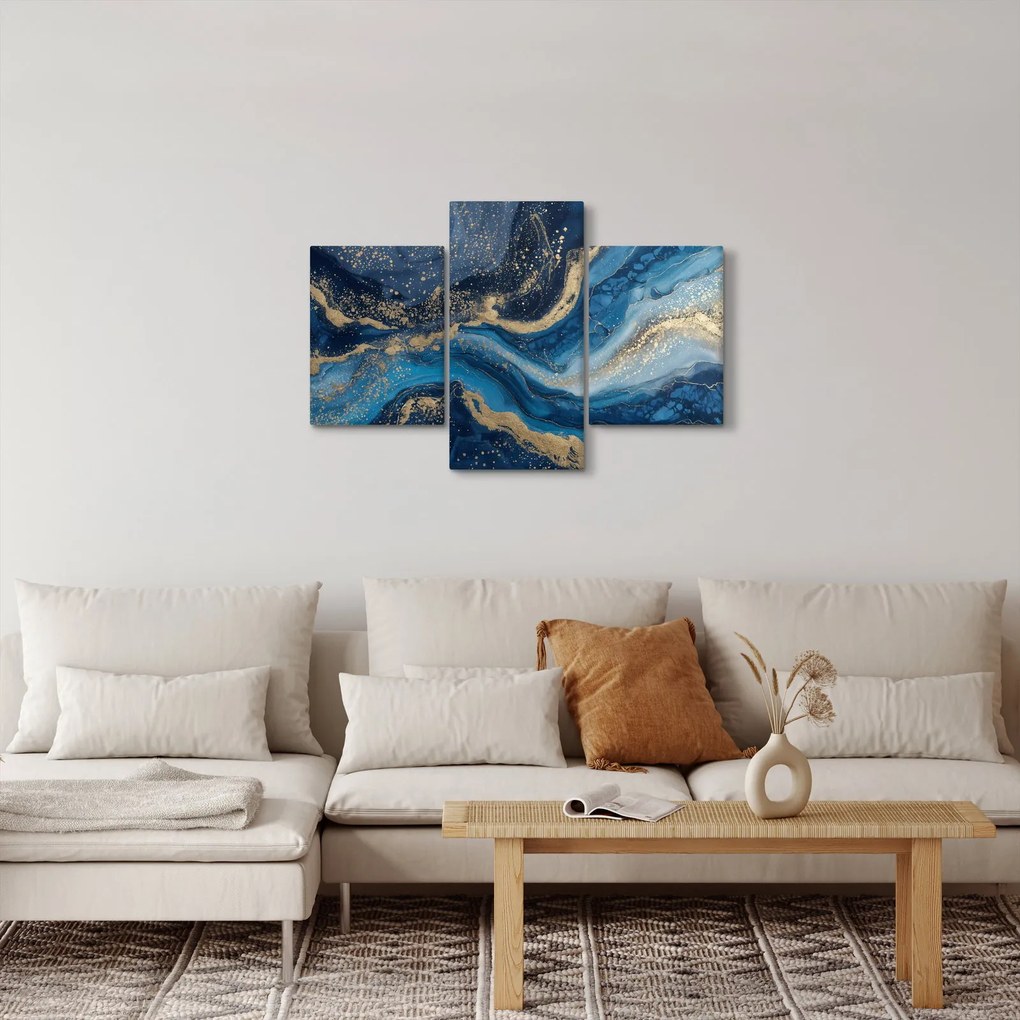 Tablou - Marmură abstractă albastru-aurie (90x60 cm)