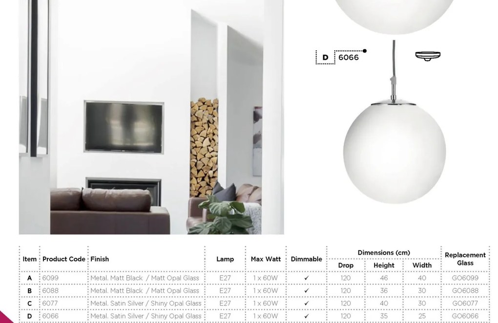 Lustra / Pendul design modern 30cm Atom silver / opal 6077 SRT