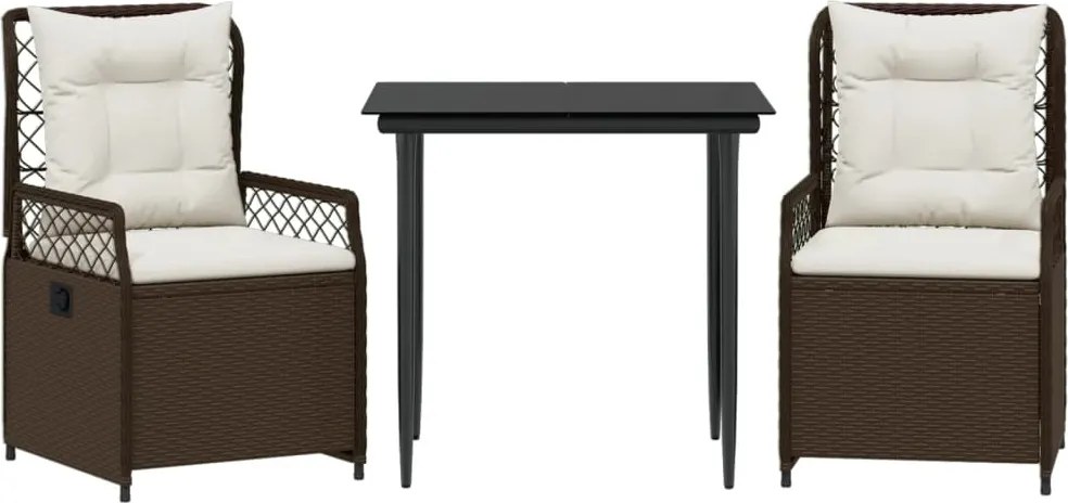 vidaXL Set mobilier de grădină cu perne, 3 piese, maro, poliratan