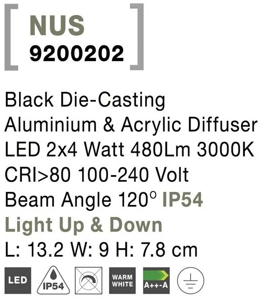 Aplica LED moderna de exterior cu iluminat ambiental Up/ Down IP54 NUS II