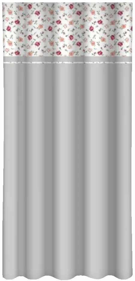 Draperie decorativă gri deschis imprimată cu trandafiri roz și roșii Lățime: 160 cm | Lungime: 250 cm