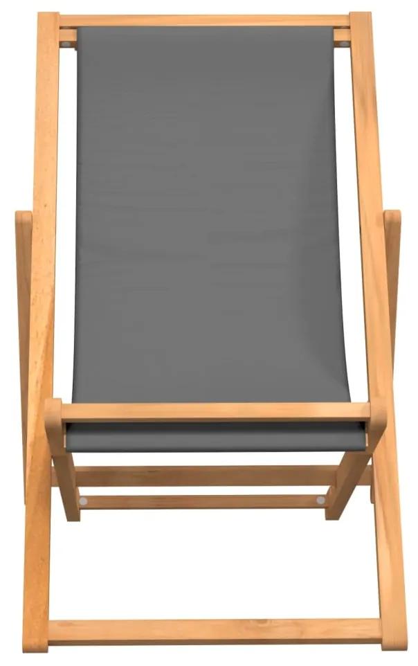 Scaun de plaja pliabil, gri, lemn masiv de tec 1, Gri, 56 x 105 x 96 cm