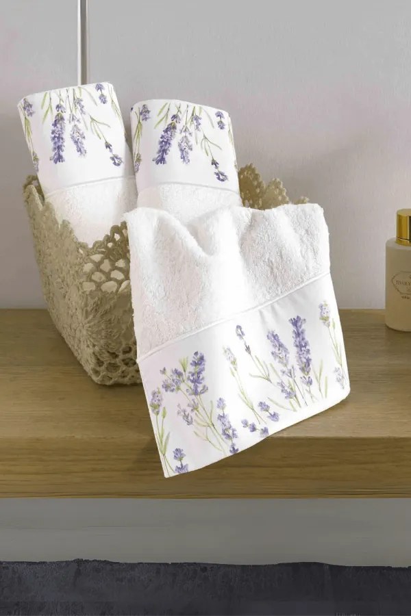 Set cadou de prosoape mici LAVENDER GARDEN, 3 buc Alb / White Set (3 buc, 30x50 cm)