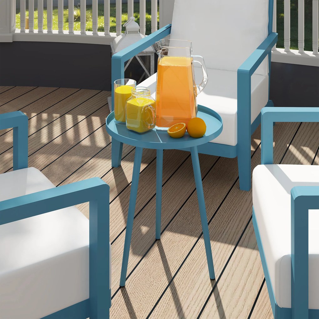 Outsunny Masă de cafea de grădină rotundă, masă de sprijin de exterior cu margini rotunde din oțel, dim. Ø40 x 50H cm bleu | Aosom Romania